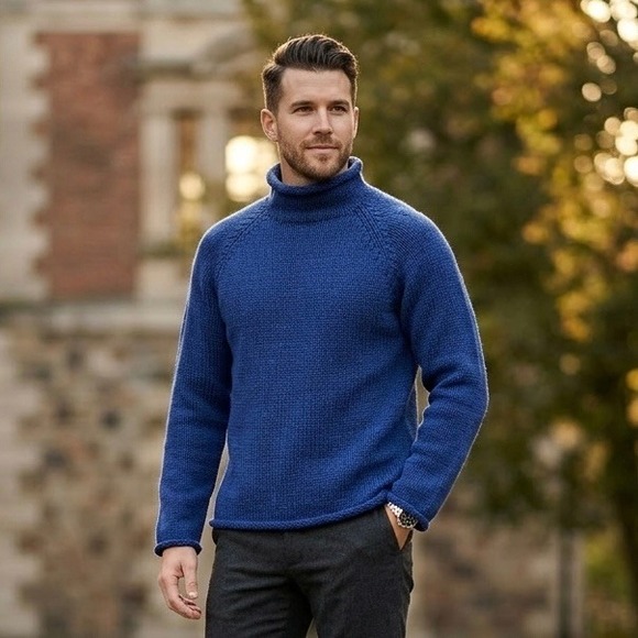 Vintage J Crew Outfitters 100% Wool Roll Neck Sweater Mens Medium Royal Blue 90s